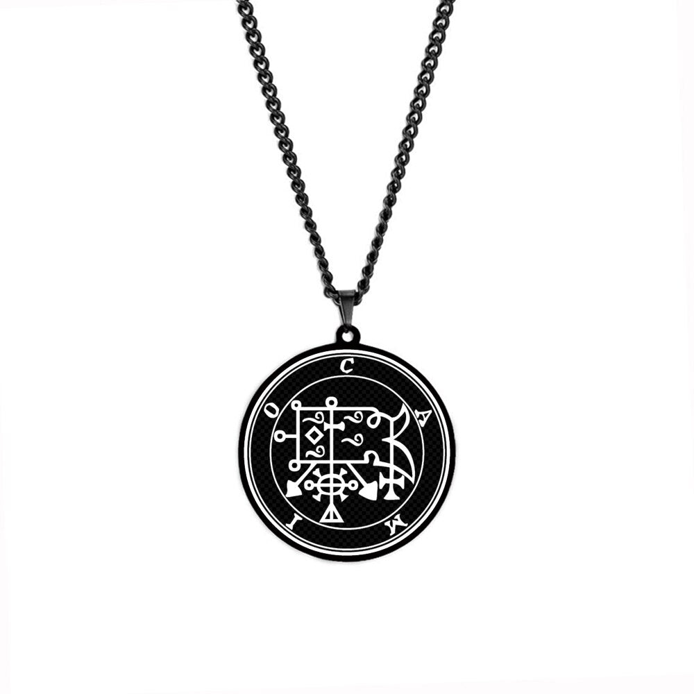 Black Necklace Of Demon Sigil From The Lesser Key Of Solomon | Goetia Magick Goth Pendant | Lemegeton Witchcraft Jewelry For Witchy Men | Apollo Tarot Jewelry Shop