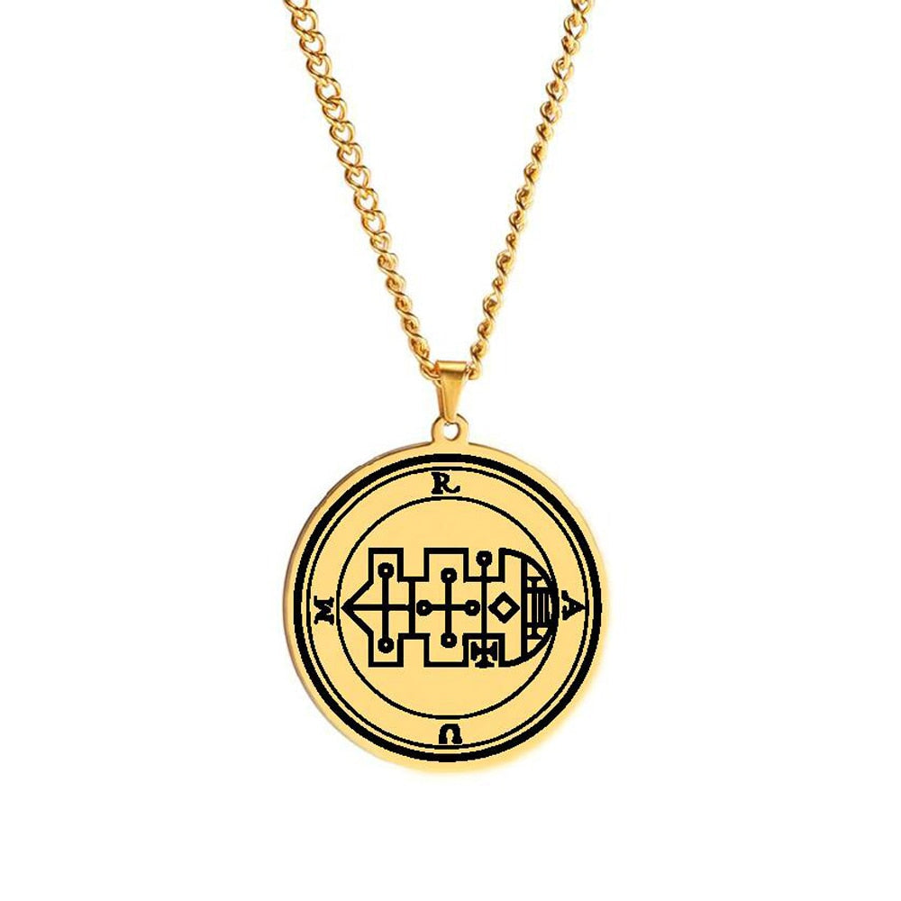 Gold Pendant Necklace With Seals Of The 72 Spirits In The Lesser Key of Solomon (Sigils 37-48) | Apollo Tarot Jewelry Shop