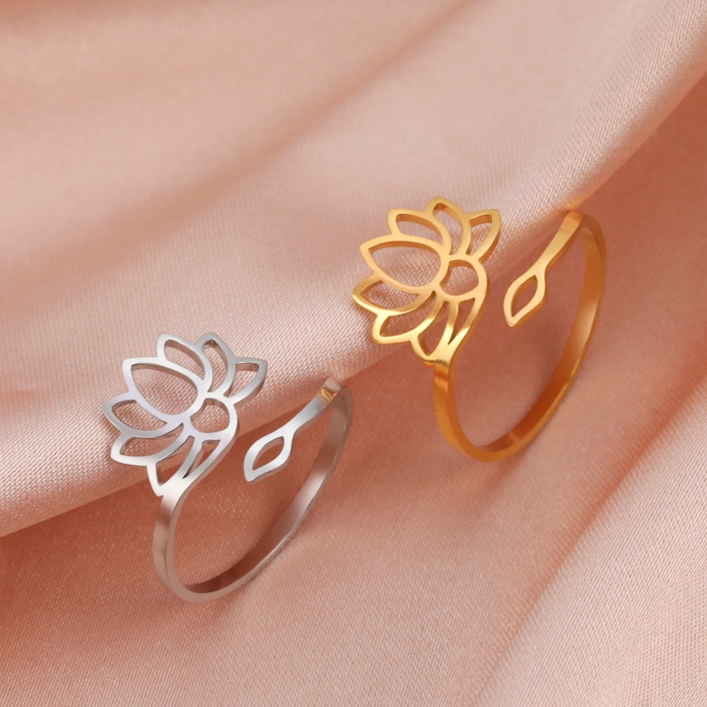 Lotus Flower Ring | Ohm Yoga Jewelry For Spiritual Women | Om Symbol Adjustable Rings Amulet | Religious Gift Accessory | Apollo Tarot Shop