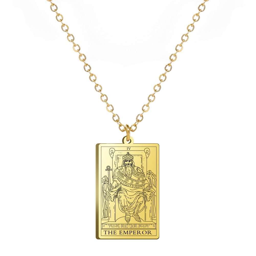 Dainty Tarot Card Necklace | Laser Engraved Major Arcana Stainless Steel Pendants For Esoteric Women | Apollo Tarot