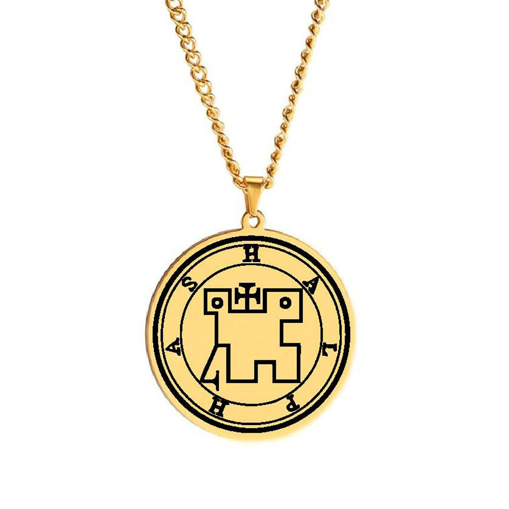 Gold Pendant Necklace With Seals Of The 72 Spirits In The Lesser Key of Solomon (Sigils 37-48) | Apollo Tarot Jewelry Shop