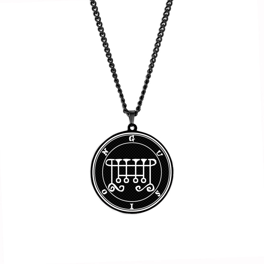 Lesser Key Of Solomon Goetia Sigil Talisman Necklace | Lemegeton 72 Demon Sigils Black Stainless Steel Pendant | Witchcraft Amulet For Spiritual Men & Women | Apollo Tarot Jewelry Shop
