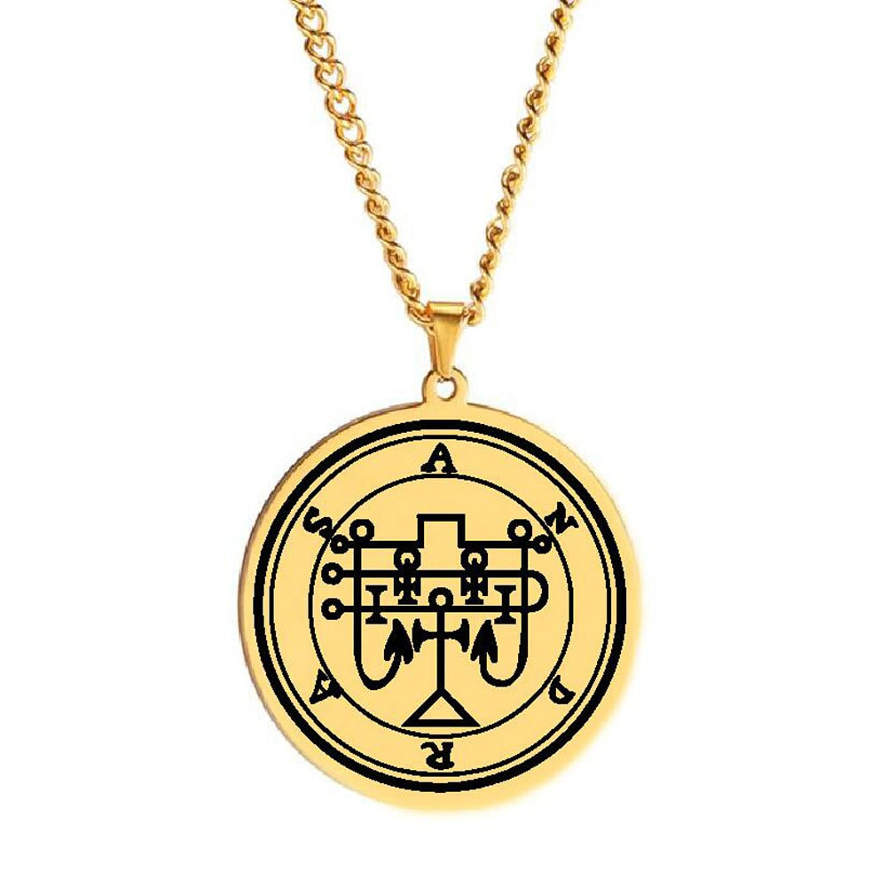 Gold Pendant Necklace With Seals Of The 72 Spirits In The Lesser Key of Solomon (Sigils 61-72) | Apollo Tarot Jewelry Shop