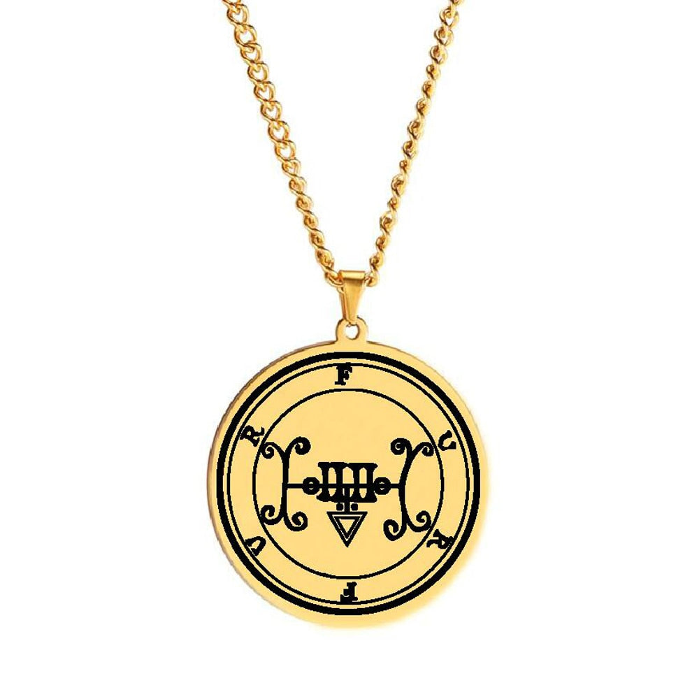 Gold Necklace Of Demon Sigil From The Lesser Key Of Solomon | Goetia Magick Pendants (Sigils 25-36) | Apollo Tarot Jewelry Shop