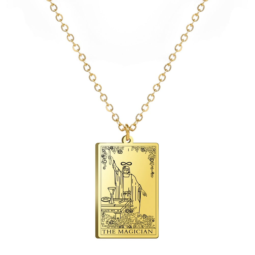 Dainty Tarot Card Necklace | Laser Engraved Major Arcana Stainless Steel Pendants For Esoteric Women | Apollo Tarot