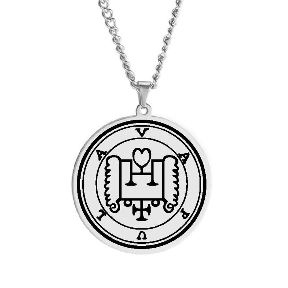Silver Pendant Necklace With Seals Of The 72 Spirits In The Lesser Key of Solomon (Sigils 49-60) | Apollo Tarot Jewelry Shop
