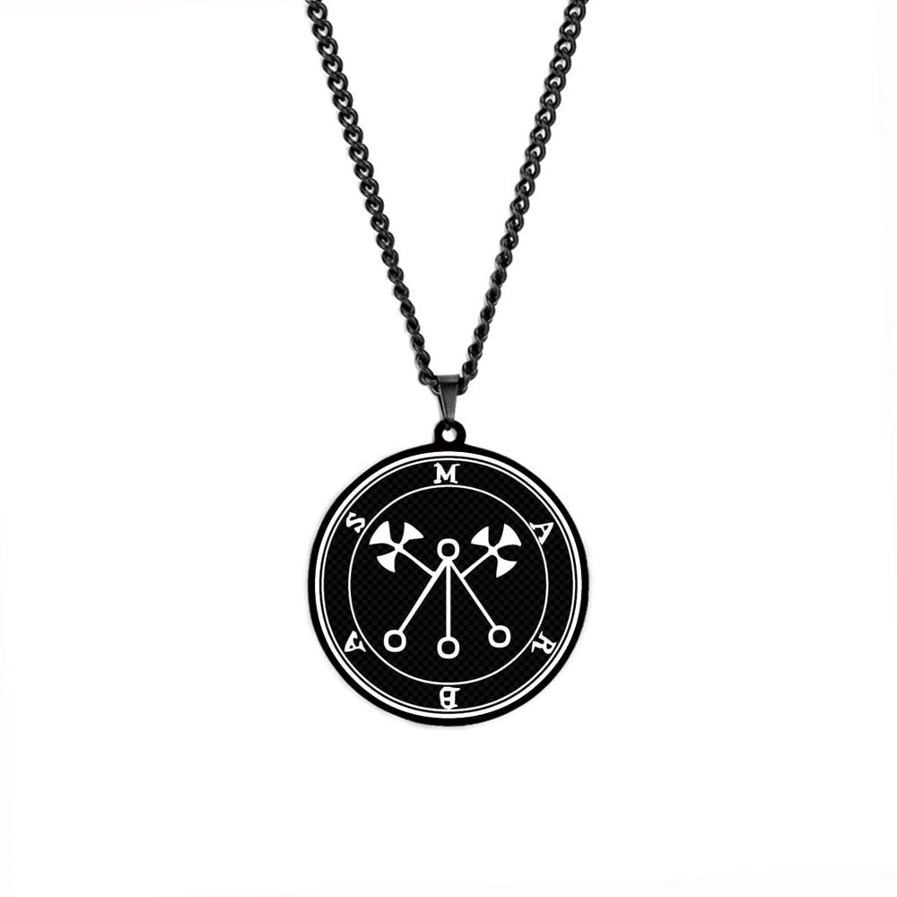 Lesser Key Of Solomon Goetia Sigil Talisman Necklace | Lemegeton 72 Demon Sigils Black Stainless Steel Pendant | Witchcraft Amulet For Spiritual Men & Women | Apollo Tarot Jewelry Shop