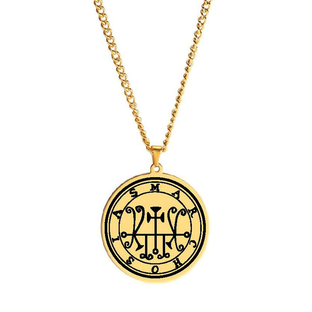 Gold Necklace Of Demon Sigil From The Lesser Key Of Solomon | Goetia Magick Pendants (Sigils 25-36) | Apollo Tarot Jewelry Shop