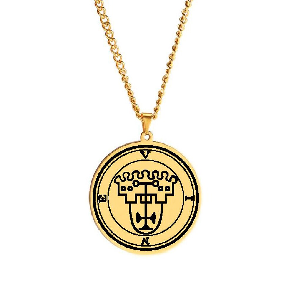 Gold Pendant Necklace With Seals Of The 72 Spirits In The Lesser Key of Solomon (Sigils 37-48) | Apollo Tarot Jewelry Shop