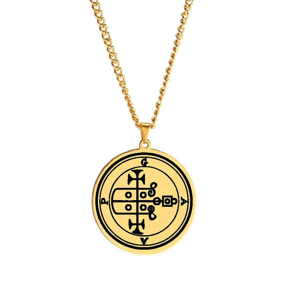 Gold Necklace Of Demon Sigil From The Lesser Key Of Solomon | Goetia Magick Pendants (Sigils 25-36) | Apollo Tarot Jewelry Shop