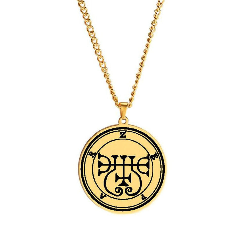 Gold Necklace Of Demon Sigil From The Lesser Key Of Solomon | Goetia Magick Pendants (Sigils 13-24) | Apollo Tarot Jewelry Shop