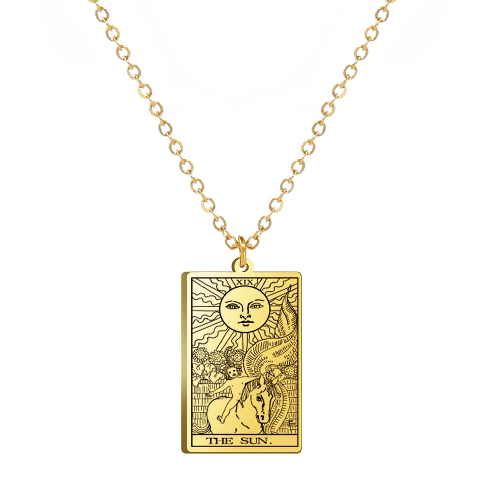 Dainty Tarot Card Necklace | Laser Engraved Major Arcana Stainless Steel Pendants For Esoteric Women | Apollo Tarot
