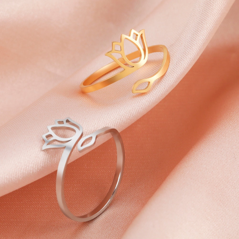 Lotus Flower Ring | Ohm Yoga Jewelry For Spiritual Women | Om Symbol Adjustable Rings Amulet | Religious Gift Accessory | Apollo Tarot Shop