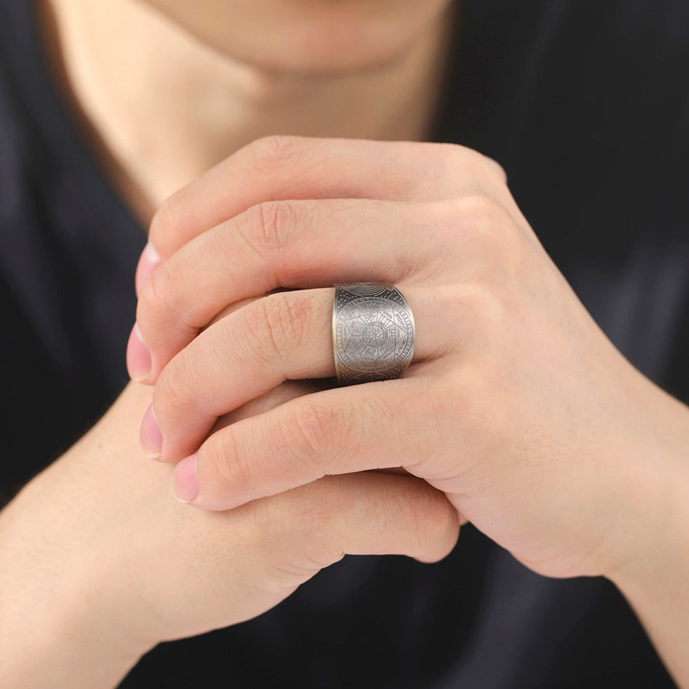 Seal of The 7 Archangels Protection Ring | Metatron Cube Ring Amulet | Lilith Sigil Vintage Ring Jewelry | Apollo Tarot Shop