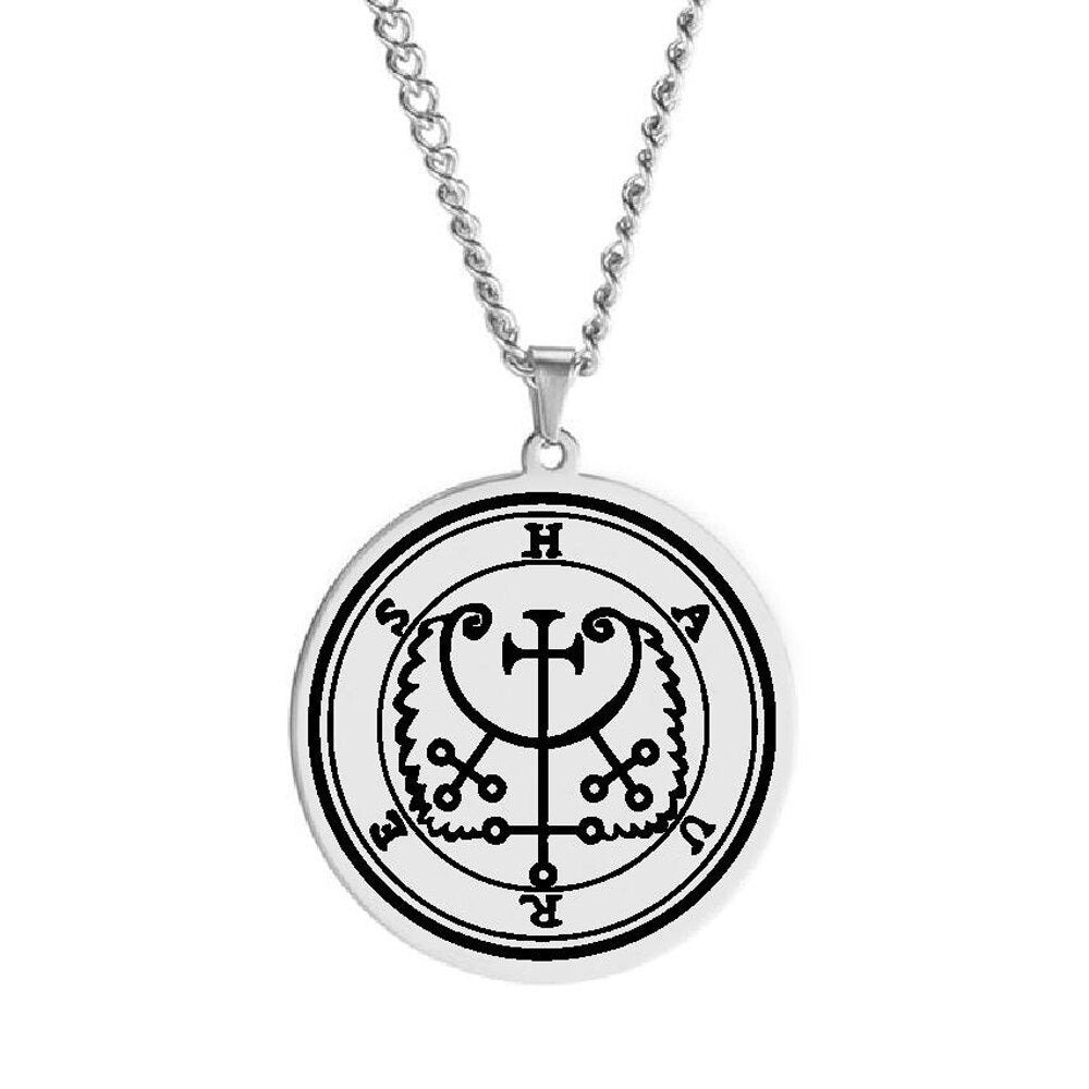 Silver Pendant Necklace With Seals Of The 72 Spirits In The Lesser Key of Solomon (Sigils 61-72) | Apollo Tarot Jewelry Shop