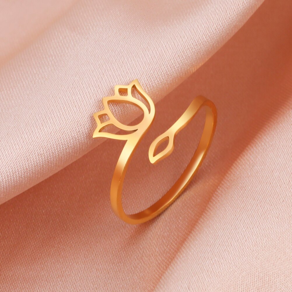 Lotus Flower Ring | Ohm Yoga Jewelry For Spiritual Women | Om Symbol Adjustable Rings Amulet | Religious Gift Accessory | Apollo Tarot Shop