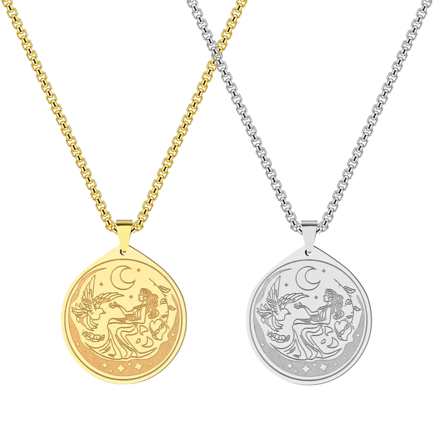 Selene Goddess Necklace | Greek Mythology Deity Of The Moon Statement Jewelry | Stainless Steel Pagan Worship Pendant | Apollo Tarot Jewelry Shop