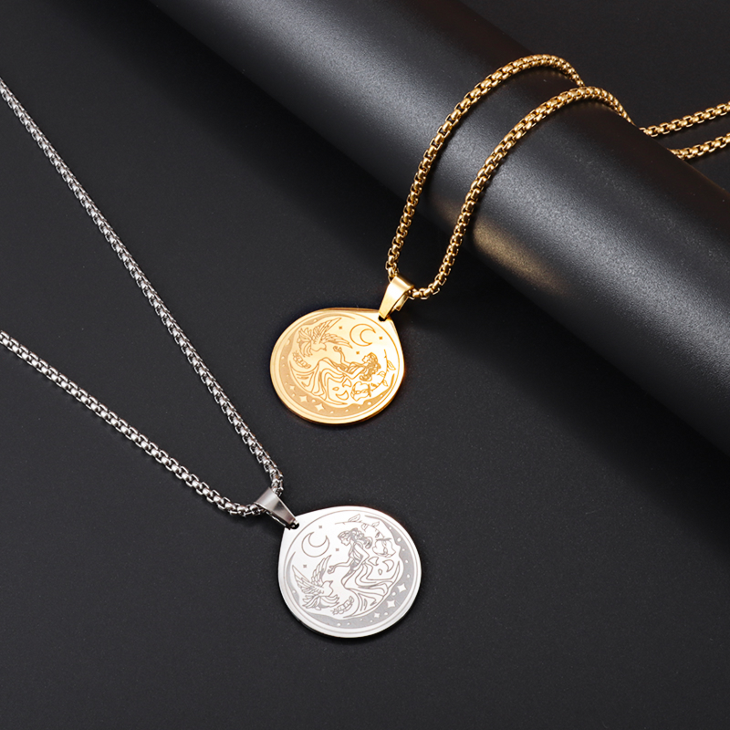 Selene Goddess Necklace | Greek Mythology Deity Of The Moon Statement Jewelry | Stainless Steel Pagan Worship Pendant | Apollo Tarot Jewelry Shop