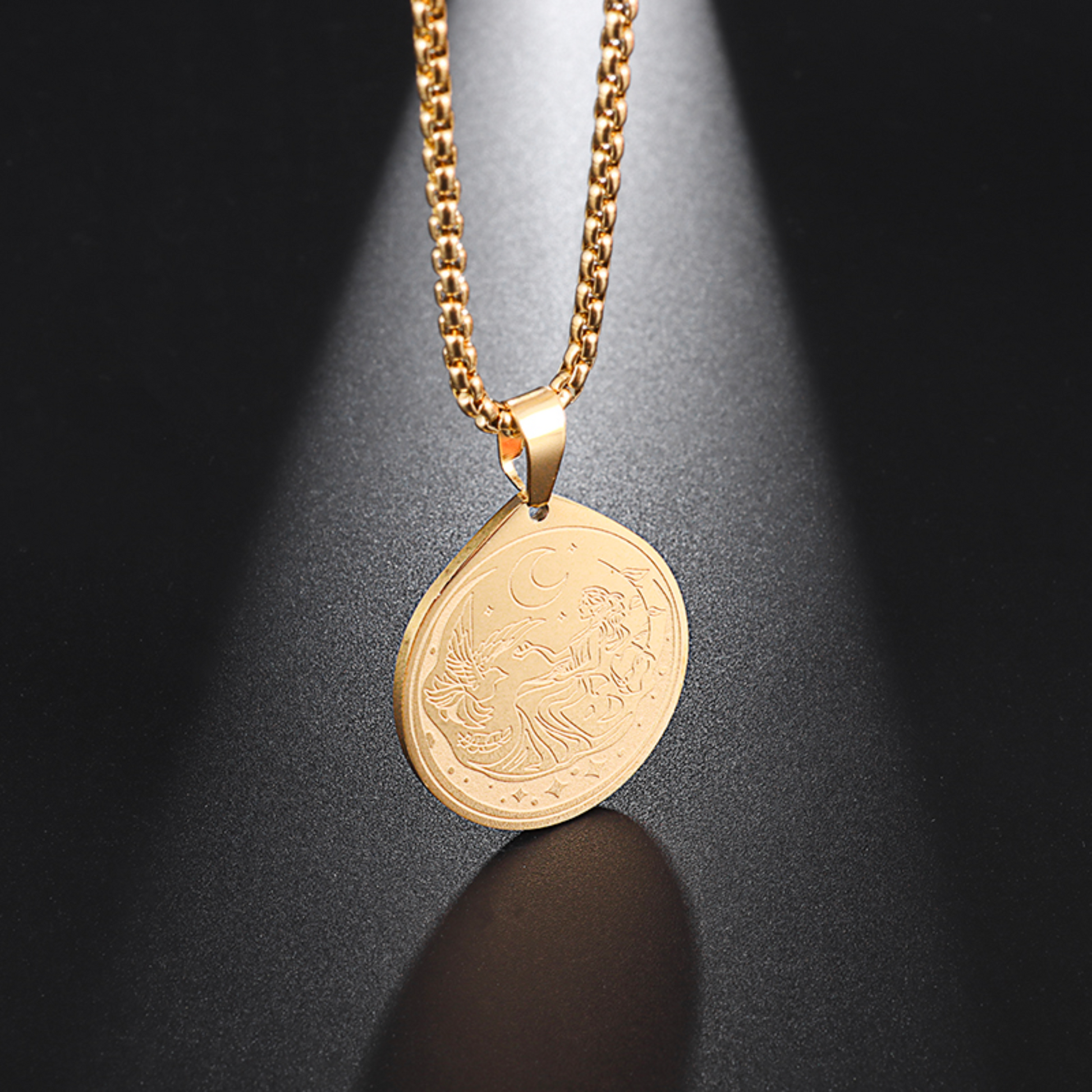 Selene Goddess Necklace | Greek Mythology Deity Of The Moon Statement Jewelry | Stainless Steel Pagan Worship Pendant | Apollo Tarot Jewelry Shop