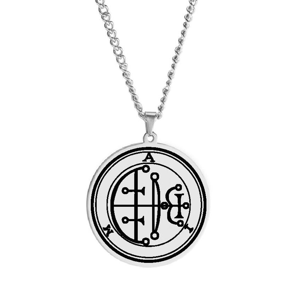 Products Silver Necklace Of Demon Sigil From The Lesser Key Of Solomon | Goetia Magick Pendants (Sigils 13-24) | Apollo Tarot Jewelry Shop