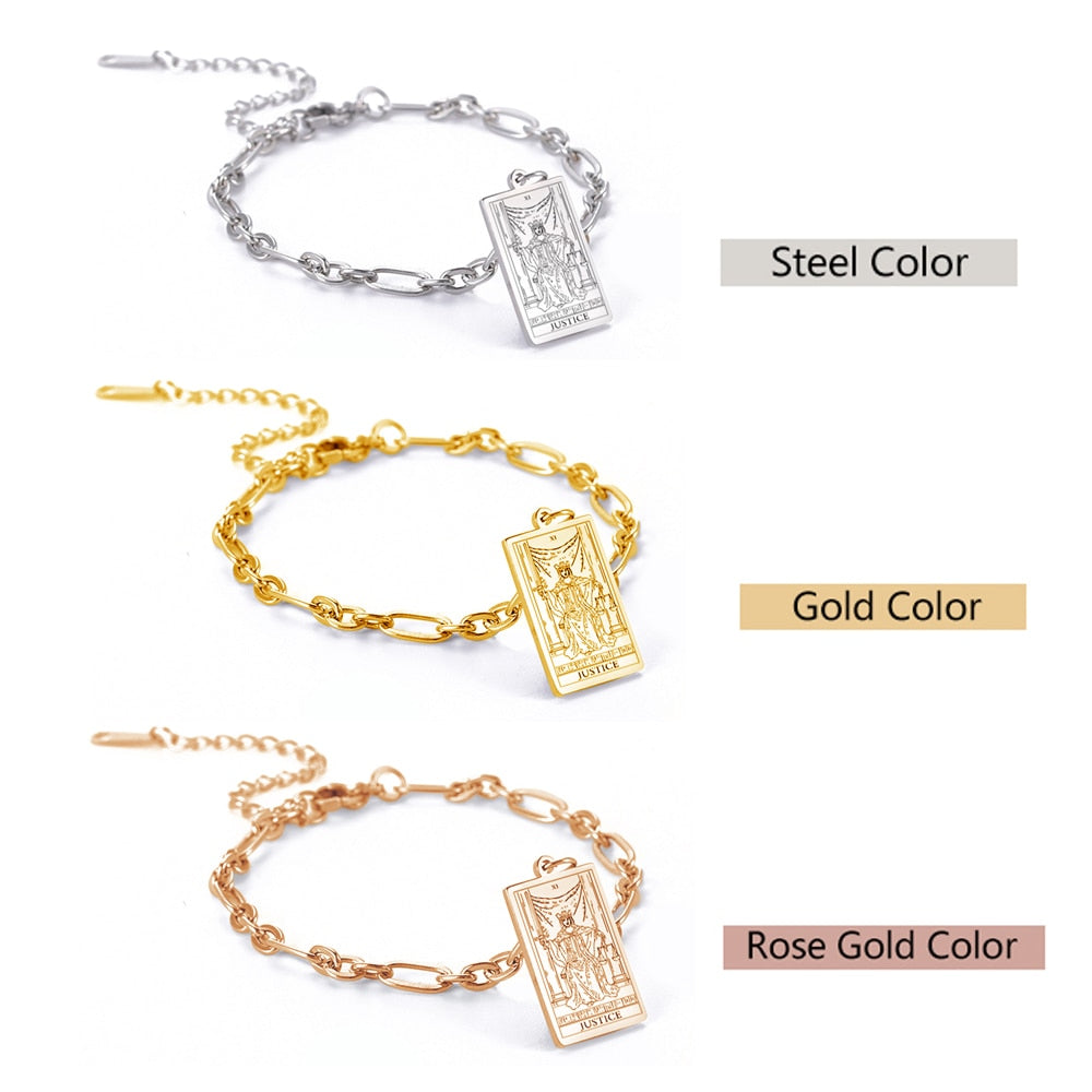 Bracelets With Tarot Card Charms, Stainless Steel Wrist Pendants Of All The 22 Rider-Waite-Smith Major Arcana Divination Cards, Esoteric Jewelry Gift For Spiritual Women | Apollo Tarot