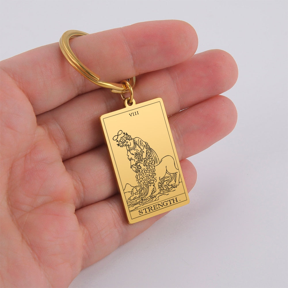 Tarot Card Keychains | Major Arcana Tarot Cards RWS Charm | Gold Color Stainless Steel Spiritual Amulet Keyring | Apollo Tarot Shop