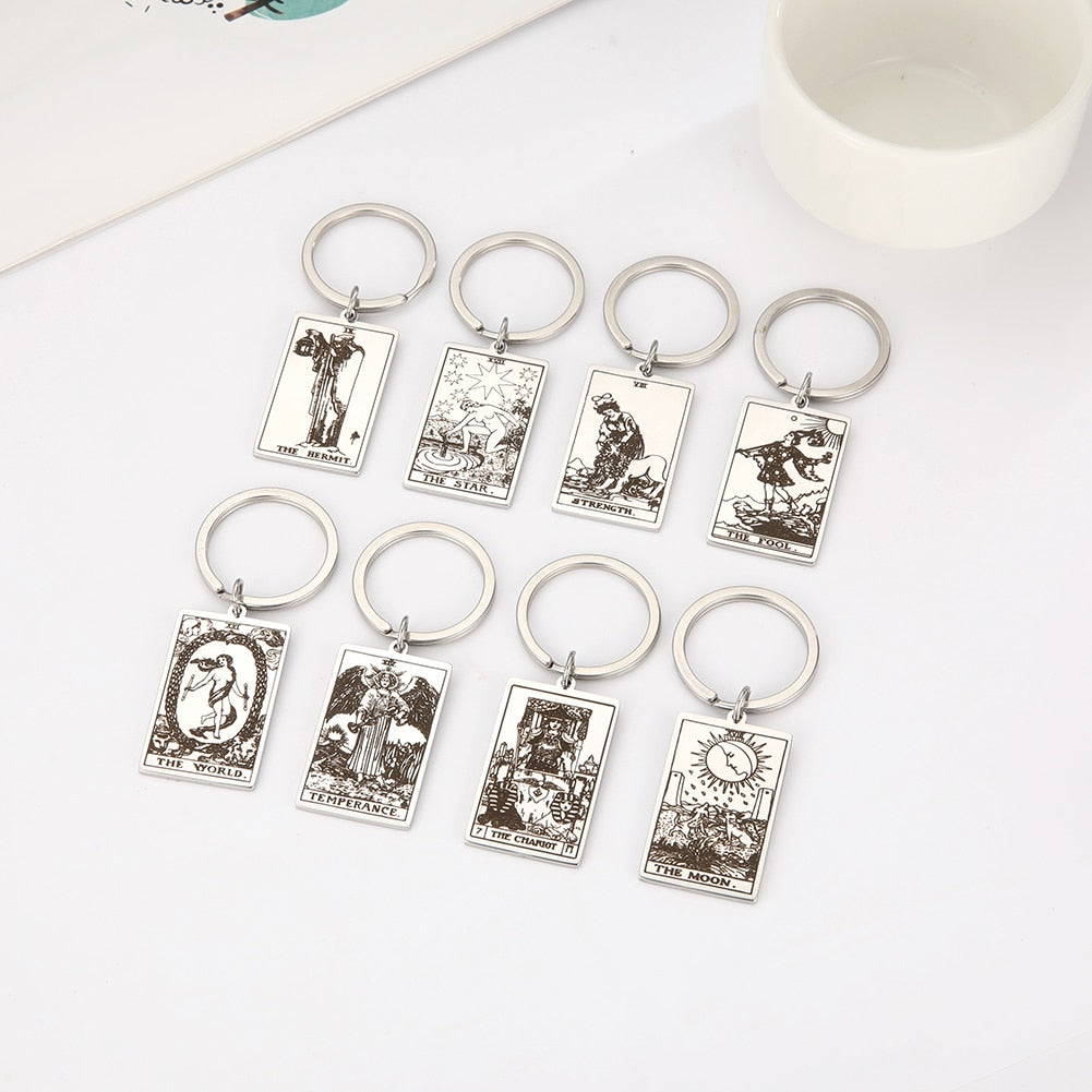 Tarot Card Keychains | Major Arcana Tarot Cards RWS Charm | Gold Color Stainless Steel Spiritual Amulet Keyring | Apollo Tarot Shop