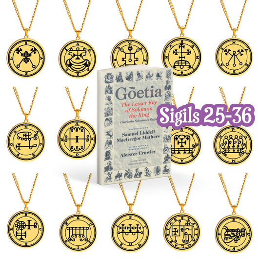 Gold Necklace Of Demon Sigil From The Lesser Key Of Solomon | Goetia Magick Pendants (Sigils 25-36) | Apollo Tarot Jewelry Shop