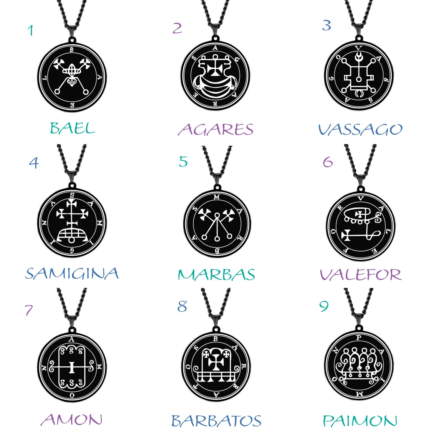 Black Necklace Of Demon Sigil From The Lesser Key Of Solomon | Goetia Magick Goth Pendant | Lemegeton Witchcraft Jewelry For Witchy Men | Apollo Tarot Jewelry Shop
