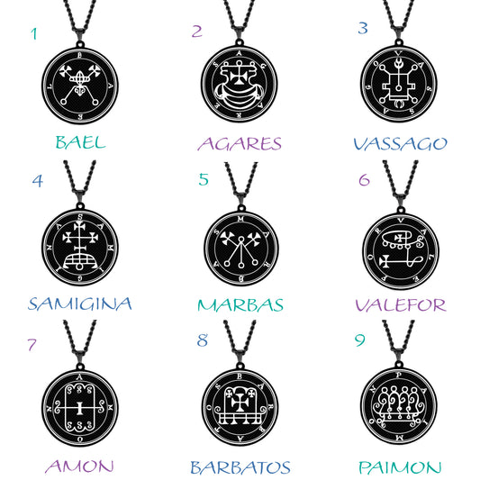 Black Necklace Of Demon Sigil From The Lesser Key Of Solomon | Goetia Magick Goth Pendant | Lemegeton Witchcraft Jewelry For Witchy Men | Apollo Tarot Jewelry Shop