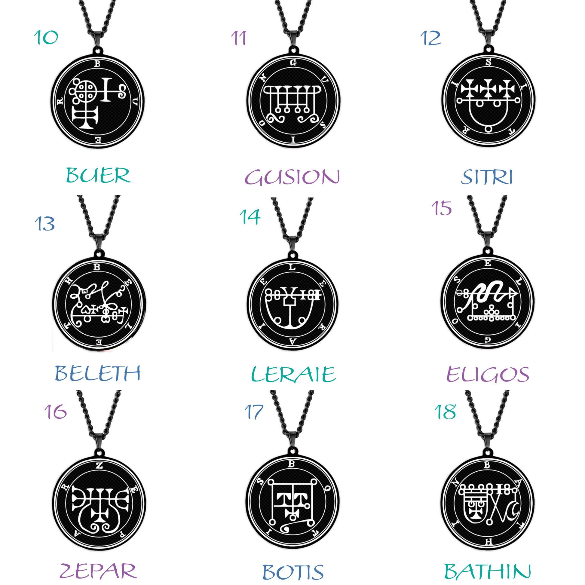 Black Necklace With Seals Of The 72 Spirits In The Lesser Key of Solomon | King Asmoday Demon Origins Goetia Stainless Steel Pendant | Apollo Tarot Jewelry Shop
