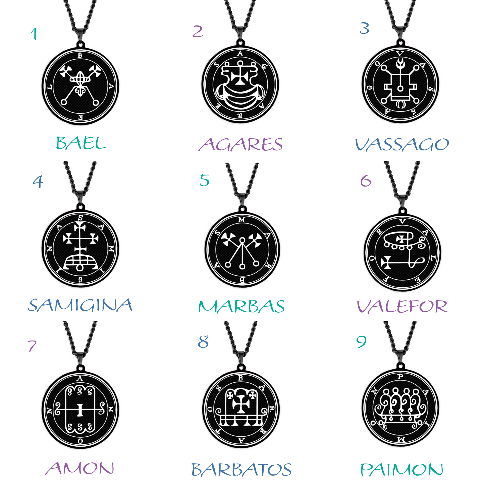 Necklaces Of The Lesser Key Of Solomon | Pendants With 72 Demon Sigils From Lemegeton | Goetia Amulet Talisman For Gothic Men | Apollo Tarot Jewelry Shop