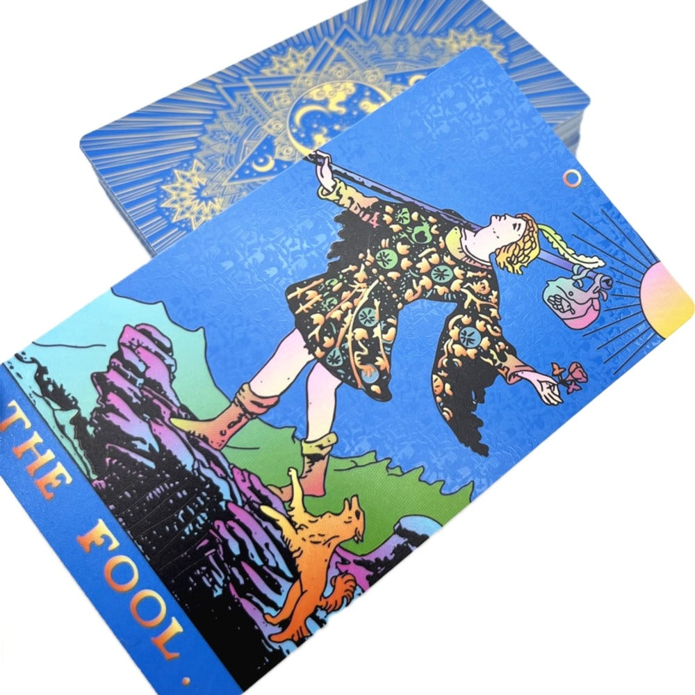 Tarot Deck | RWS-Inspired Plastic Cards Colored In Pink, Blue, Or Black + Cloth Storage Bag + English Guidebook| Premium Divination Witch Gift Set | Apollo Tarot Shop