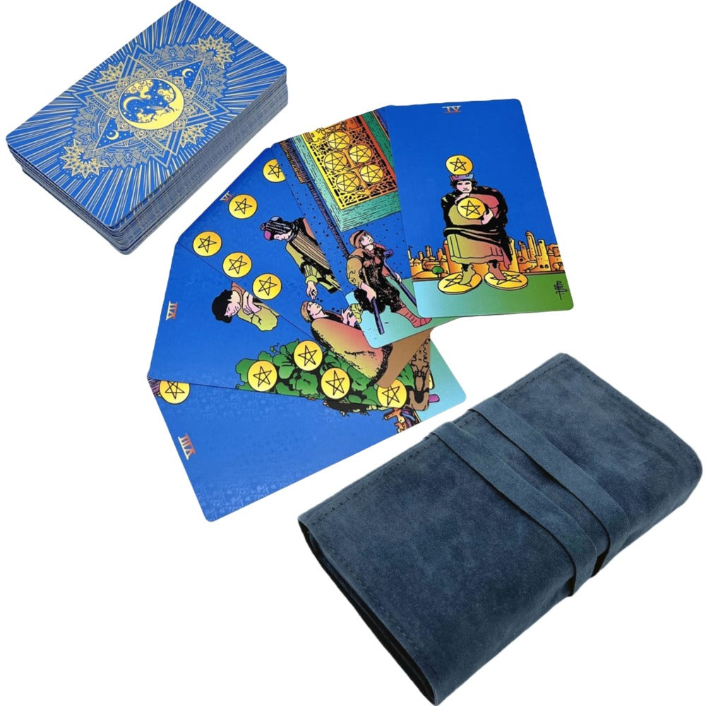 Tarot Deck | RWS-Inspired Plastic Cards Colored In Pink, Blue, Or Black + Cloth Storage Bag + English Guidebook| Premium Divination Witch Gift Set | Apollo Tarot Shop