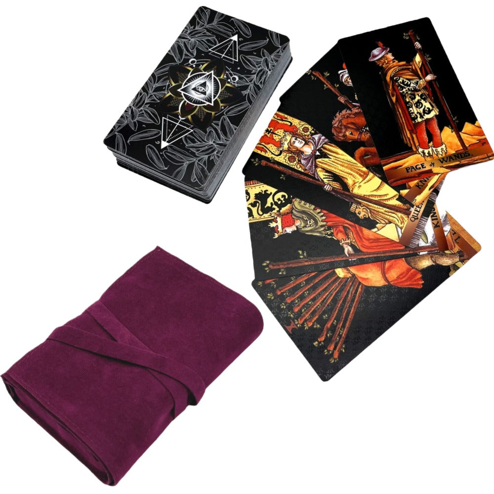 Tarot Deck | RWS-Inspired Plastic Cards Colored In Pink, Blue, Or Black + Cloth Storage Bag + English Guidebook| Premium Divination Witch Gift Set | Apollo Tarot Shop