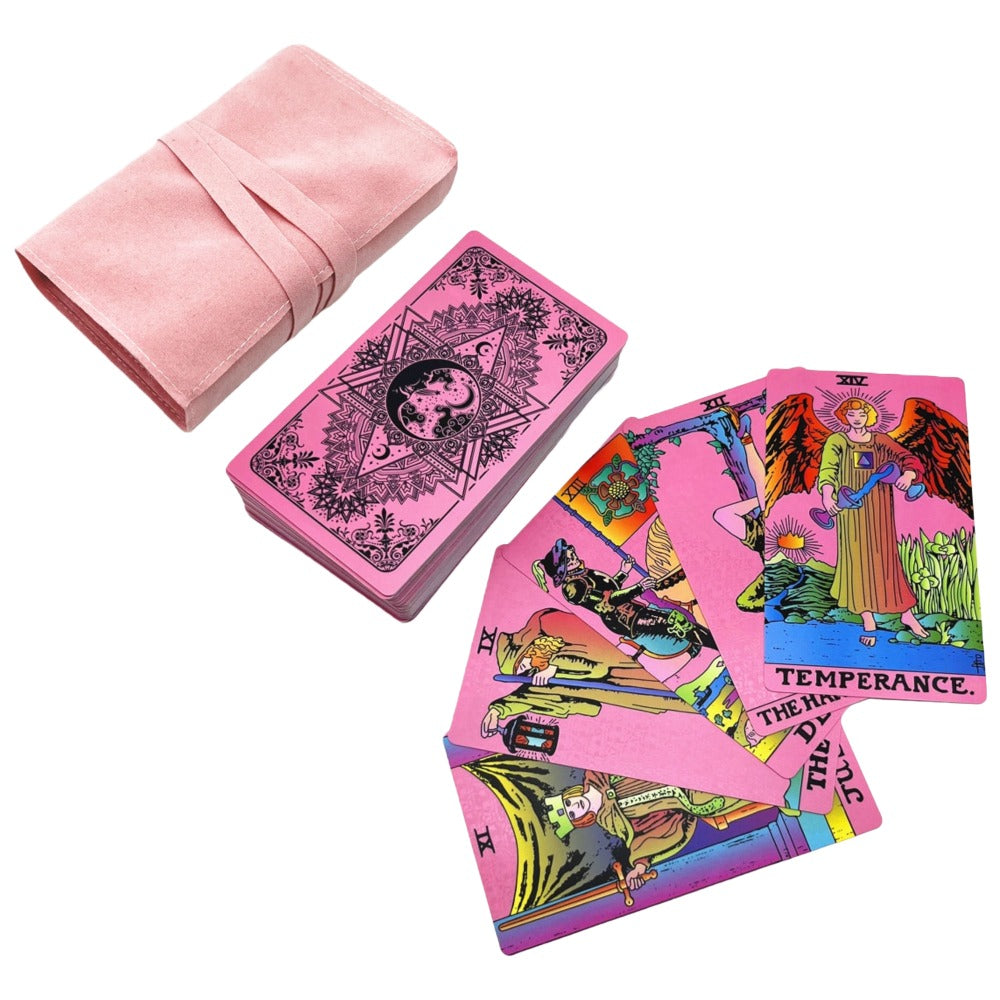 Tarot Deck | RWS-Inspired Plastic Cards Colored In Pink, Blue, Or Black + Cloth Storage Bag + English Guidebook| Premium Divination Witch Gift Set | Apollo Tarot Shop