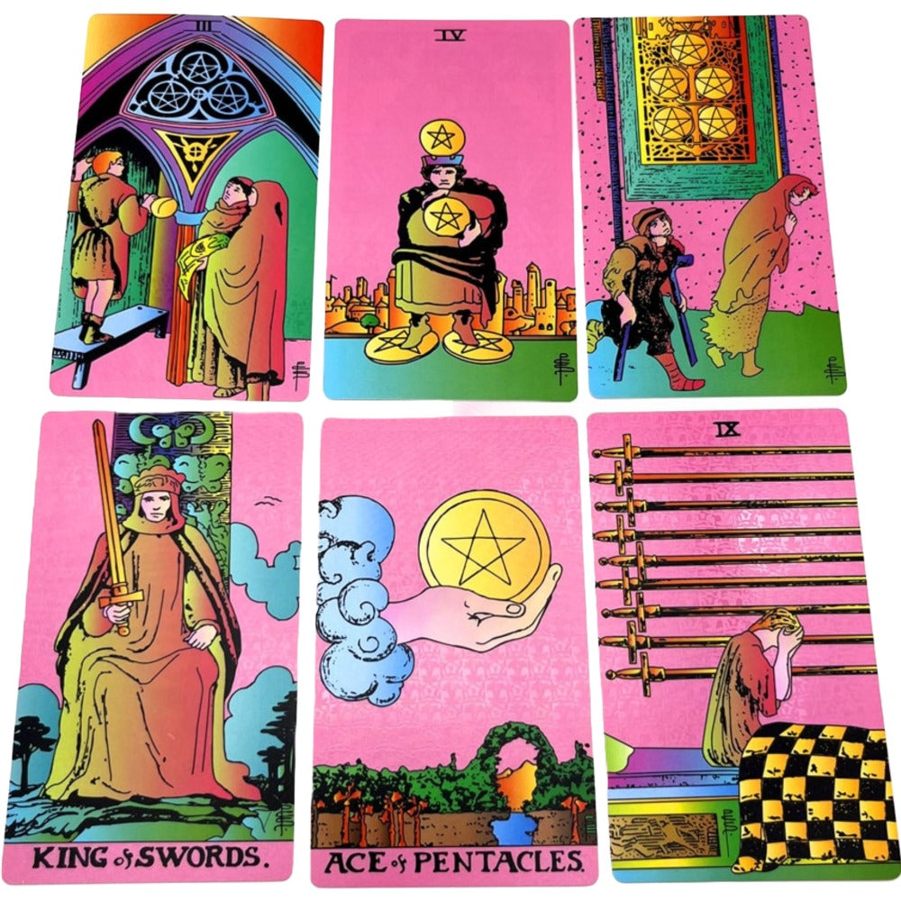 Tarot Deck | RWS-Inspired Plastic Cards Colored In Pink, Blue, Or Black + Cloth Storage Bag + English Guidebook| Premium Divination Witch Gift Set | Apollo Tarot Shop