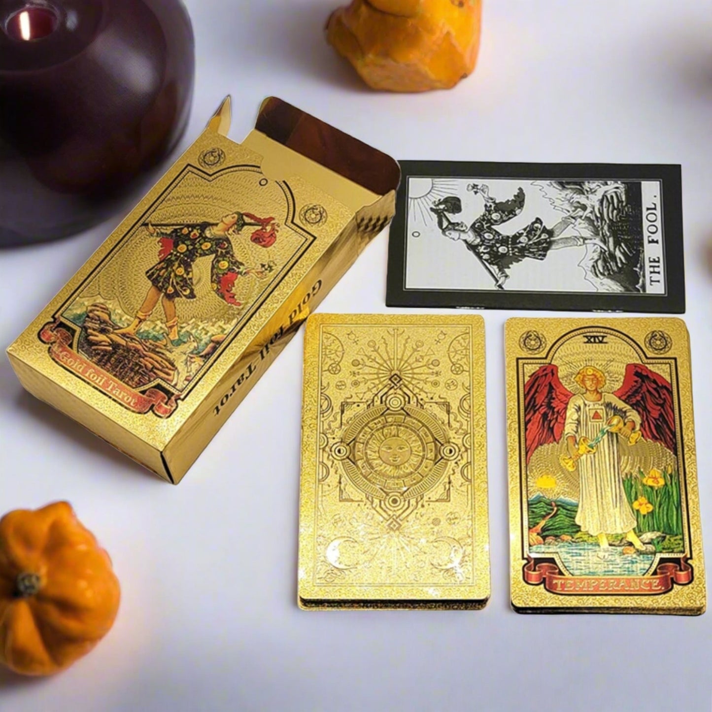 Gold Foil Tarot Deck | Premium Plastic Cards In Economic Tuck Box With English Guidebook For Beginner Divination Readers | Apollo Tarot Shop