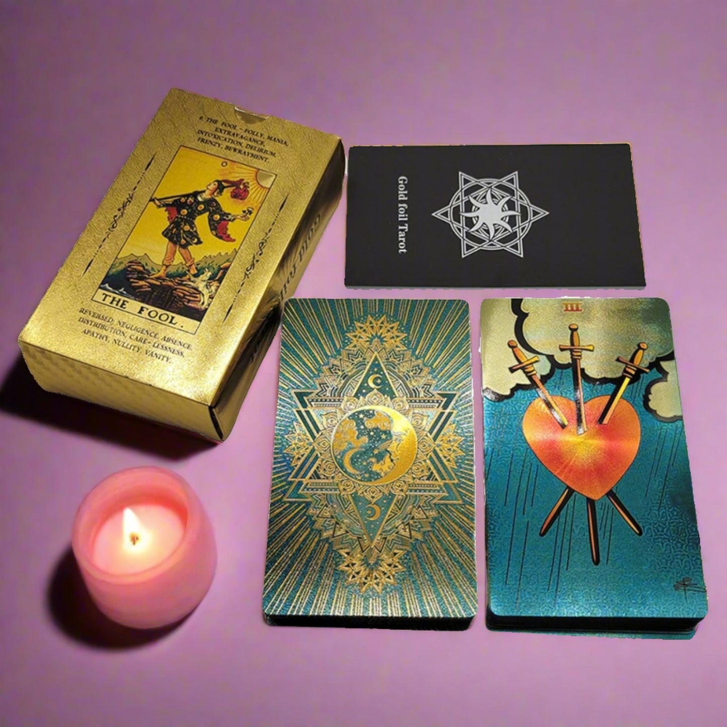 Gold Foil Tarot Deck | Premium Plastic Cards In Economic Tuck Box With English Guidebook For Beginner Divination Readers | Apollo Tarot Shop