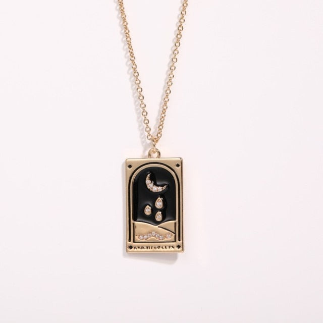 Vintage Tarot Necklace for Women | The Sun, The Moon, The Star Cards | Enamel Zircon Pendants | Apollo Tarot