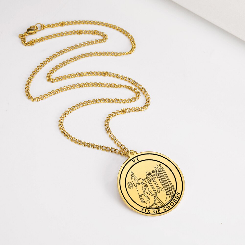 Round Tarot Card Necklace Of The Suit Of Swords Deck Of Cards | Men's Spiritual Jewelry | Minor Arcana Pingents | Apollo Tarot Shop