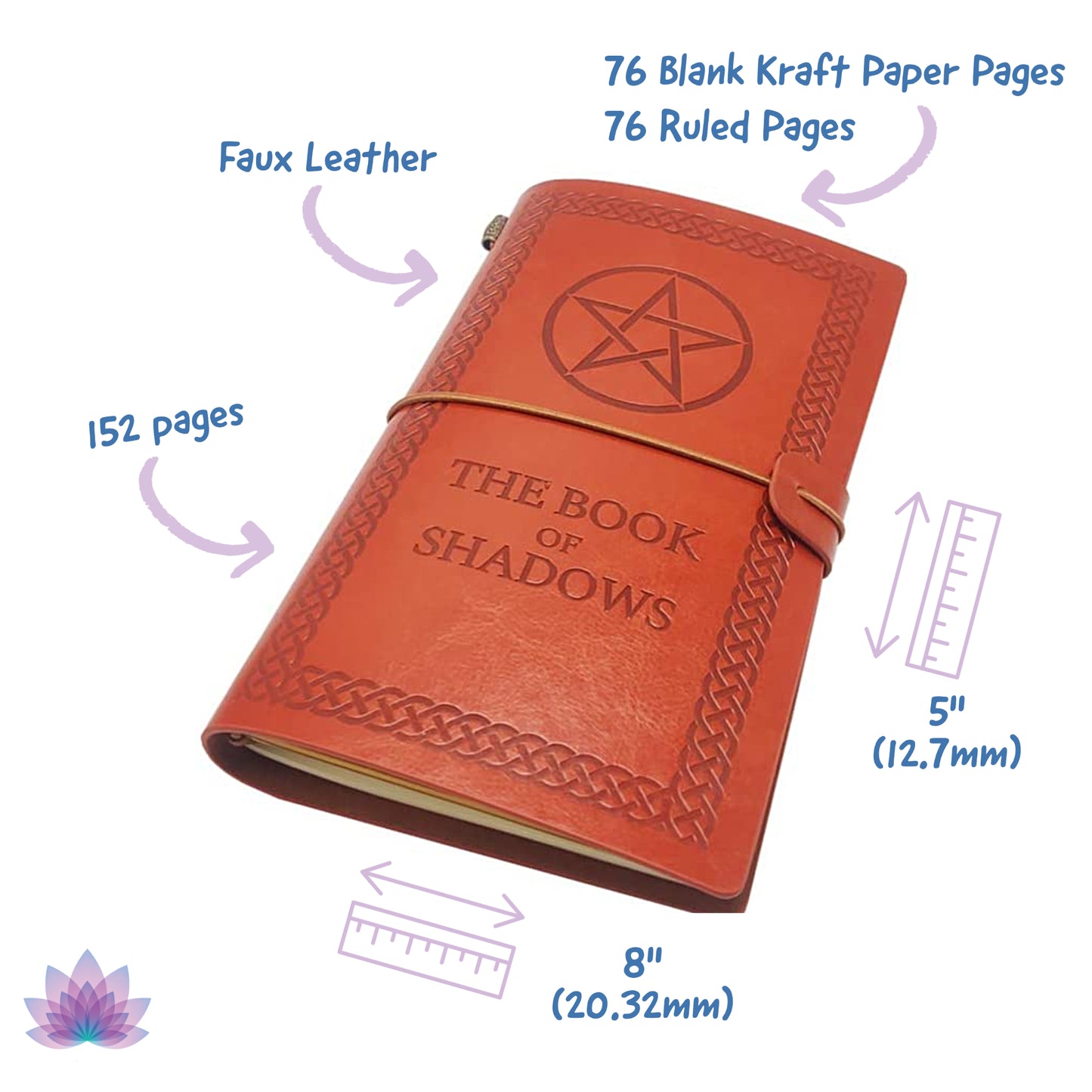 Book of Shadows: Faux Leather Journal | Notepad For Spell Record and Magick Gifts | Apollo Tarot