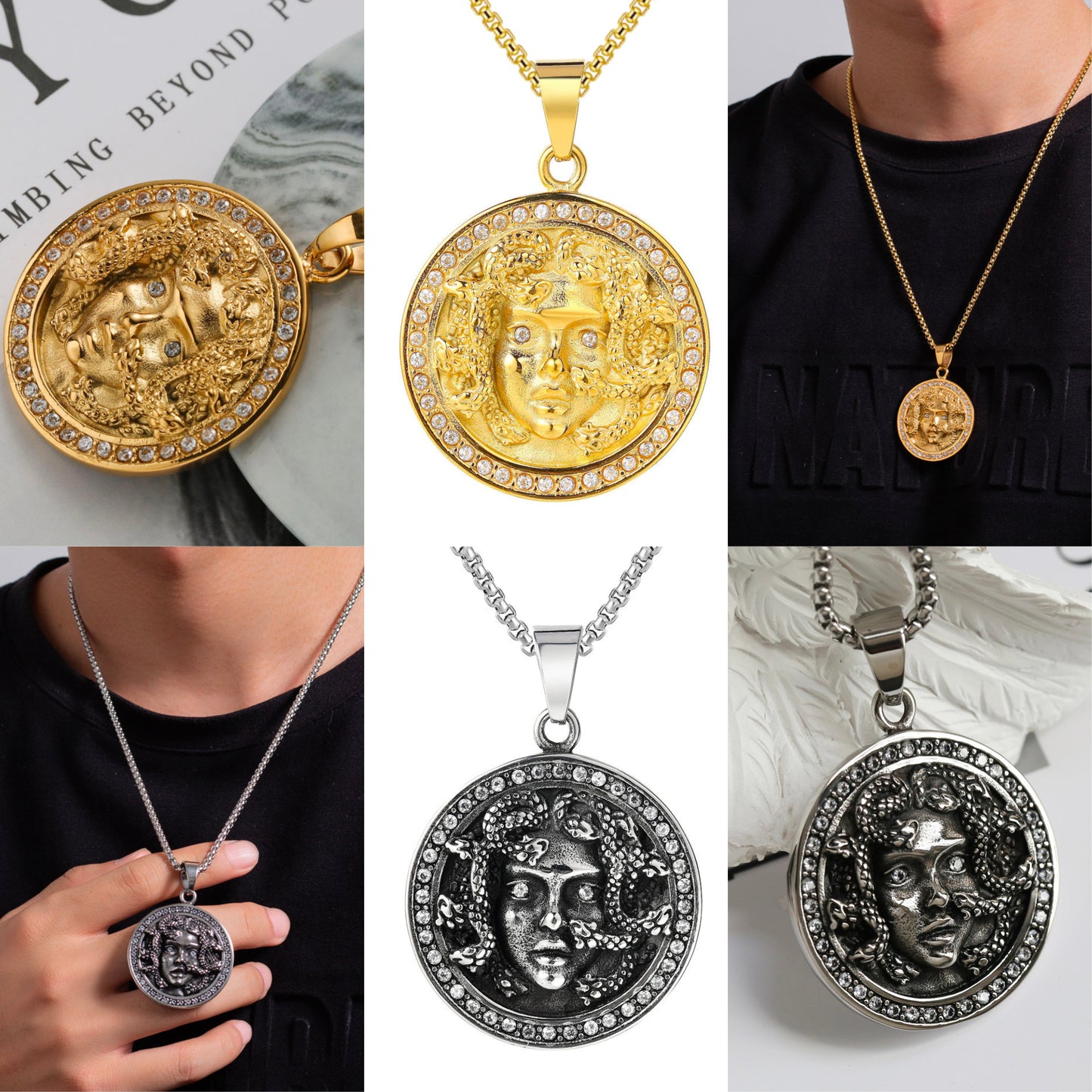 Colar Medusa | Pingente de Proteção da Mitologia Grega da Górgona | Amuleto de Adoração Pagã da Górgona | Joias da Bruxa Gorgo