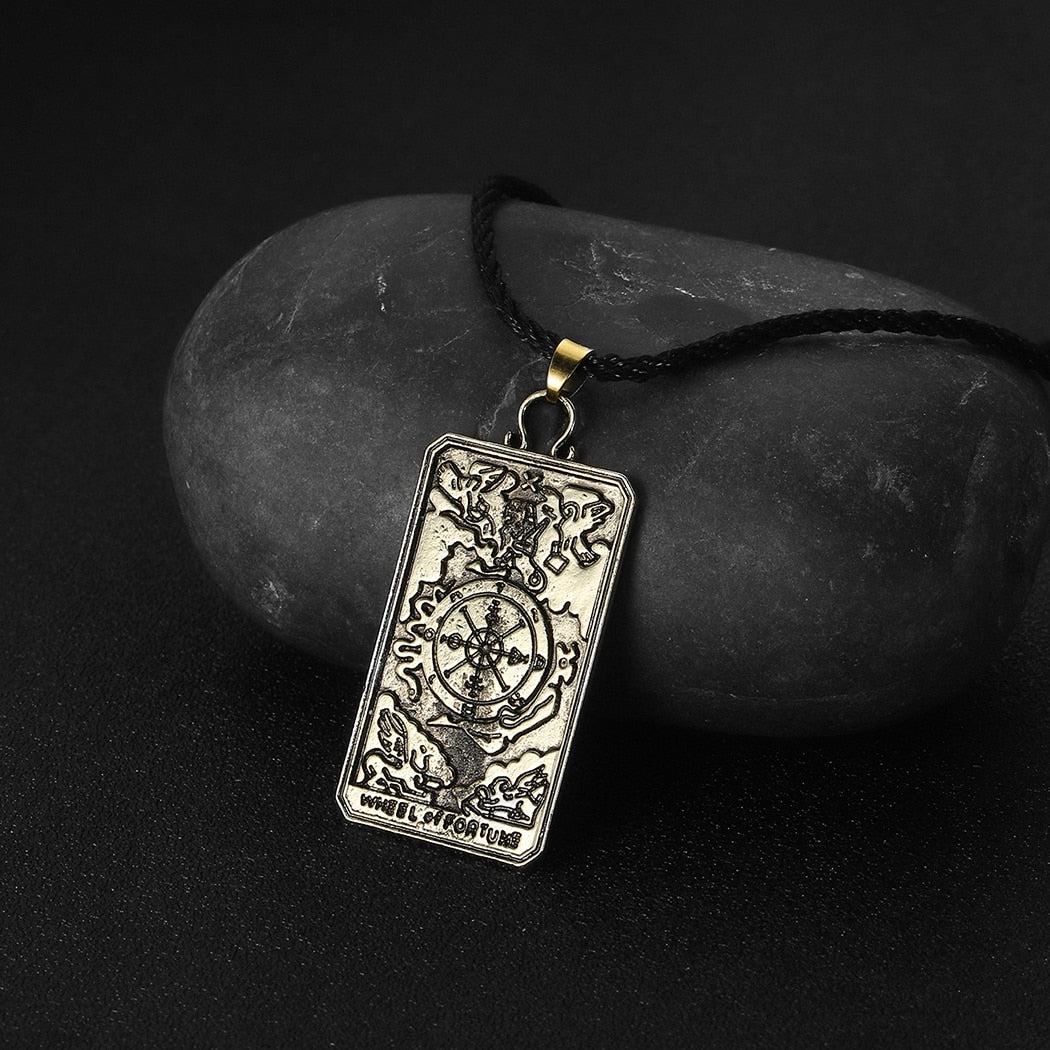 Tarot Card Necklace | Wheel Of Fortune Pendant | Pagan Tarot Card Jewelry | Apollo Tarot