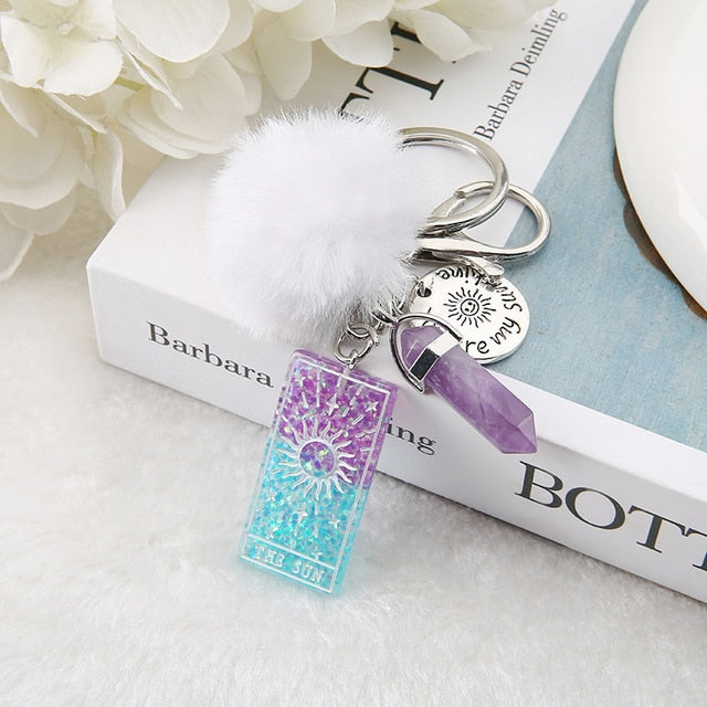 Keyring Of The Sun Tarot Card | Resin Puffer Ball Quartz Stone Trinket | Shop Apollo Tarot