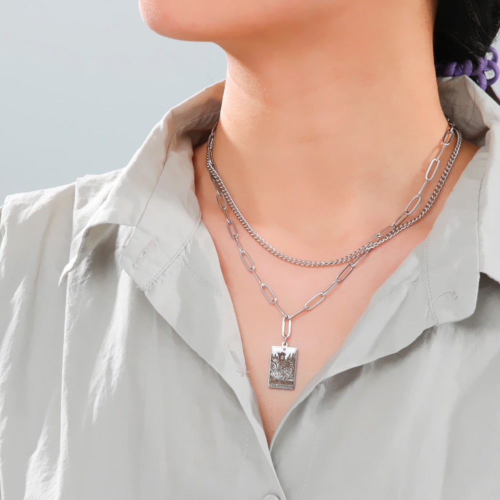 Tarot Necklace | Petit Major Arcana Pendant | Double Layer Chain | Apollo Tarot
