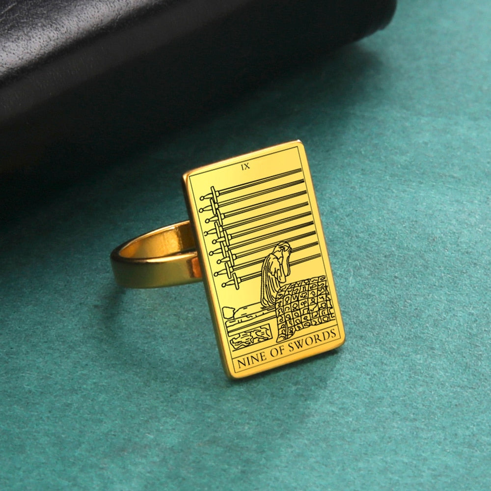Gold Tarot Ring | Suit Of Swords Rider-Waite-Smith Cards | Apollo Tarot