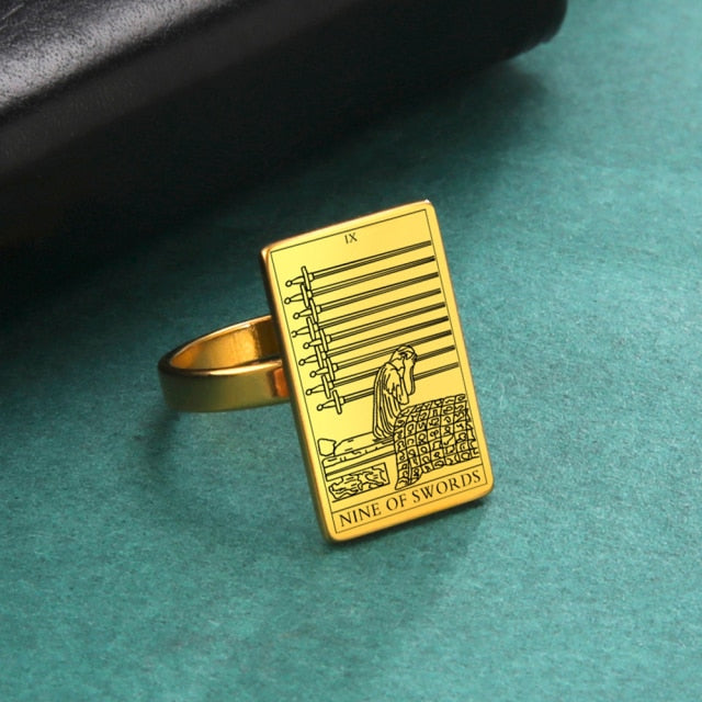Gold Tarot Ring | Suit Of Swords Rider-Waite-Smith Cards | Apollo Tarot