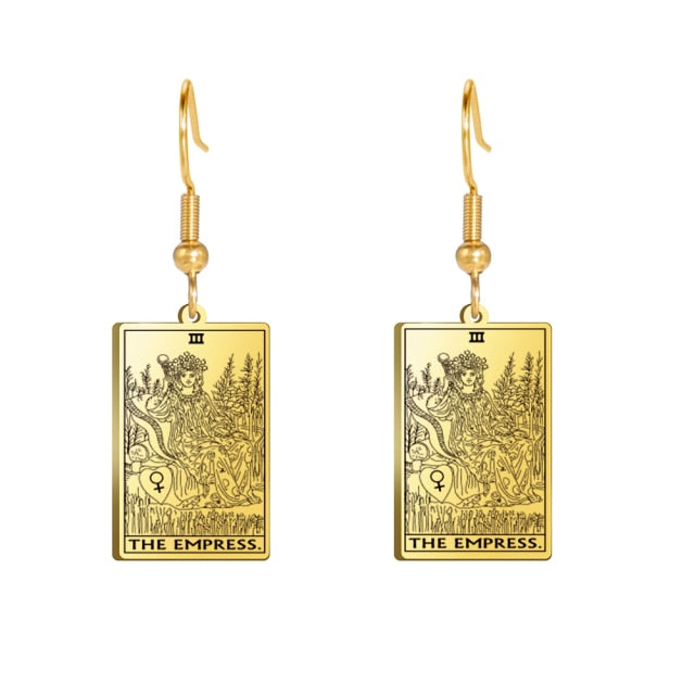 Classic Tarot Card Earrings | Major Arcana Silver or Gold Dangle Pendants | Apollo Tarot Shop