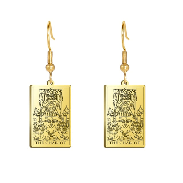 Classic Tarot Card Earrings | Major Arcana Silver or Gold Dangle Pendants | Apollo Tarot Shop